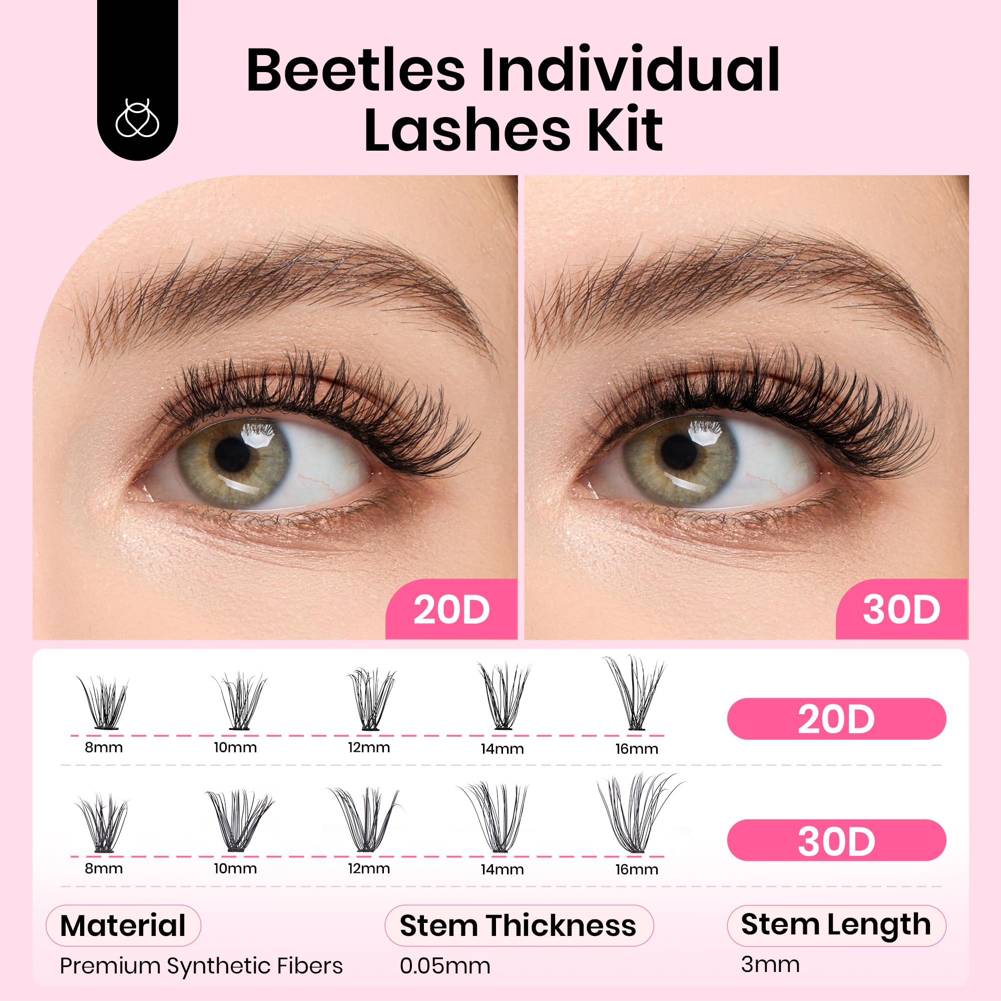 Beetles 280pcs Individual Lash Clusters - D Curl 8-16mm Eyelash Extensions, 20D 30D Volume Lashes for 3D Natural Look, DIY False Eyelashes Kit for Home Use | Perfect for Weddings, Parties & Daily Makeup