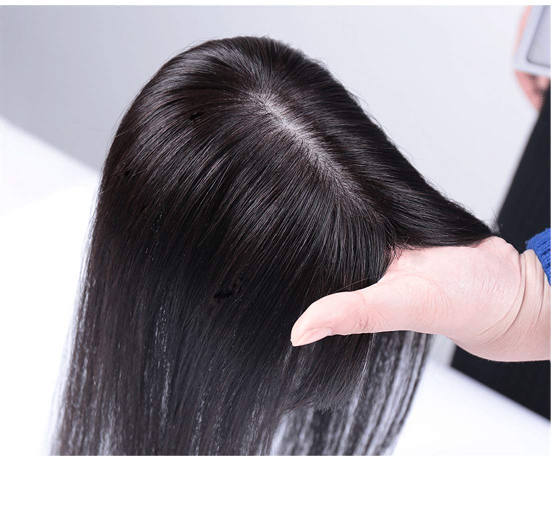 8x12cm Silk Base Clip-in Human Hair Toppers with Air Bangs for Women - Natural Black 25cm | Thinning Hair Solution for Female Baldness | Perfect for Daily Wear, Special Occasions & Hair Loss Recovery