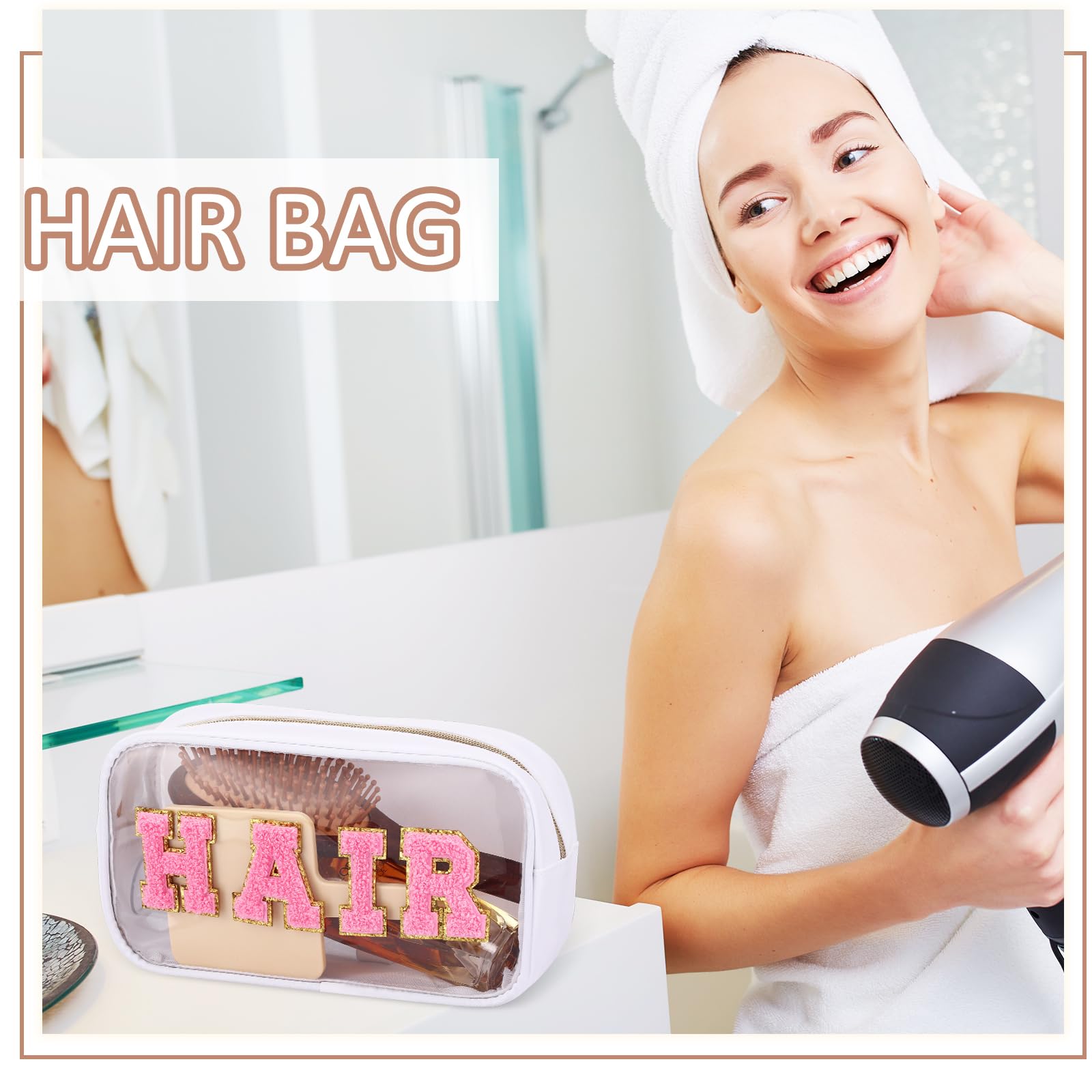 4-Piece Chenille Letter Cosmetic Bag Set - Waterproof Nylon & PVC Makeup Pouch, Travel Toiletry Organizer for Women - Gym, Beach, Vacation Essentials (Fresh Colors) - Perfect for Travel, Daily Use & Gift Giving
