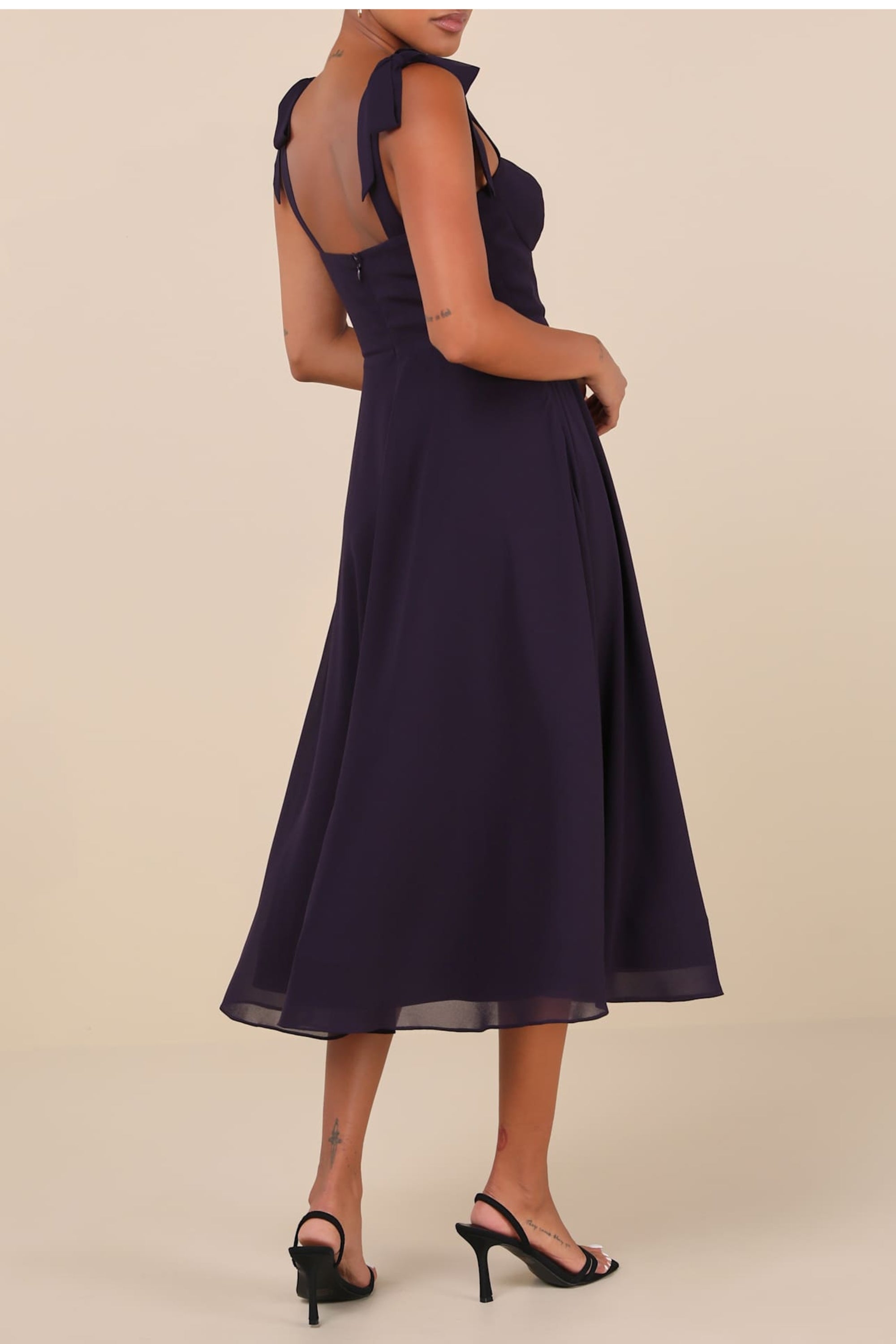 Elegant Purple and Blue Tie Strap A-Line Midi Dress for Women | Flowy Summer Party Cocktail Dress | Perfect for Weddings, Date Nights & Office Wear