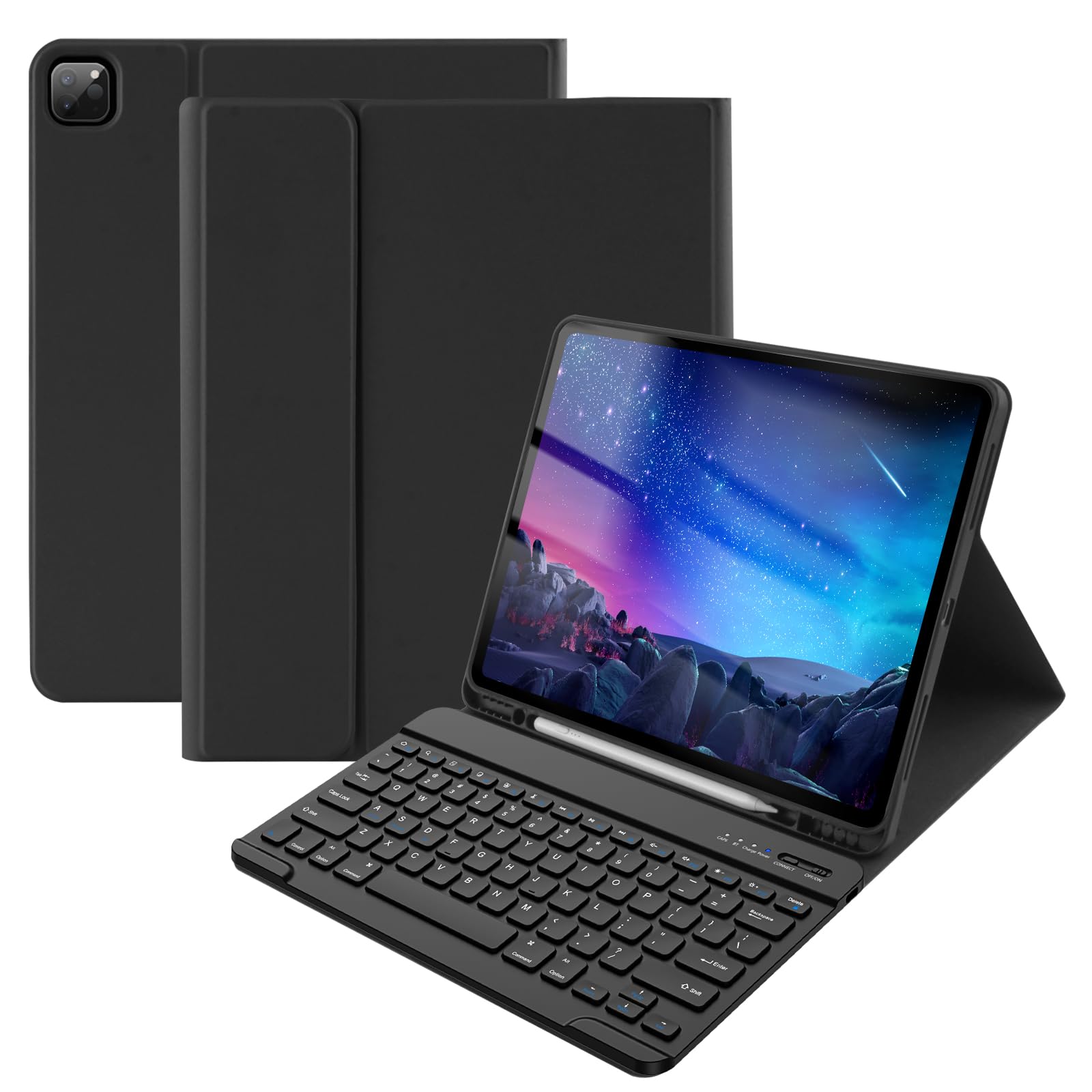 iPad Air 13 inch & iPad Pro 12.9 inch Keyboard Case - Slim Smart Wireless Detachable with Pencil Holder (6th/5th/4th/3rd Gen Compatible) - Perfect for Work, Study & Travel - Black