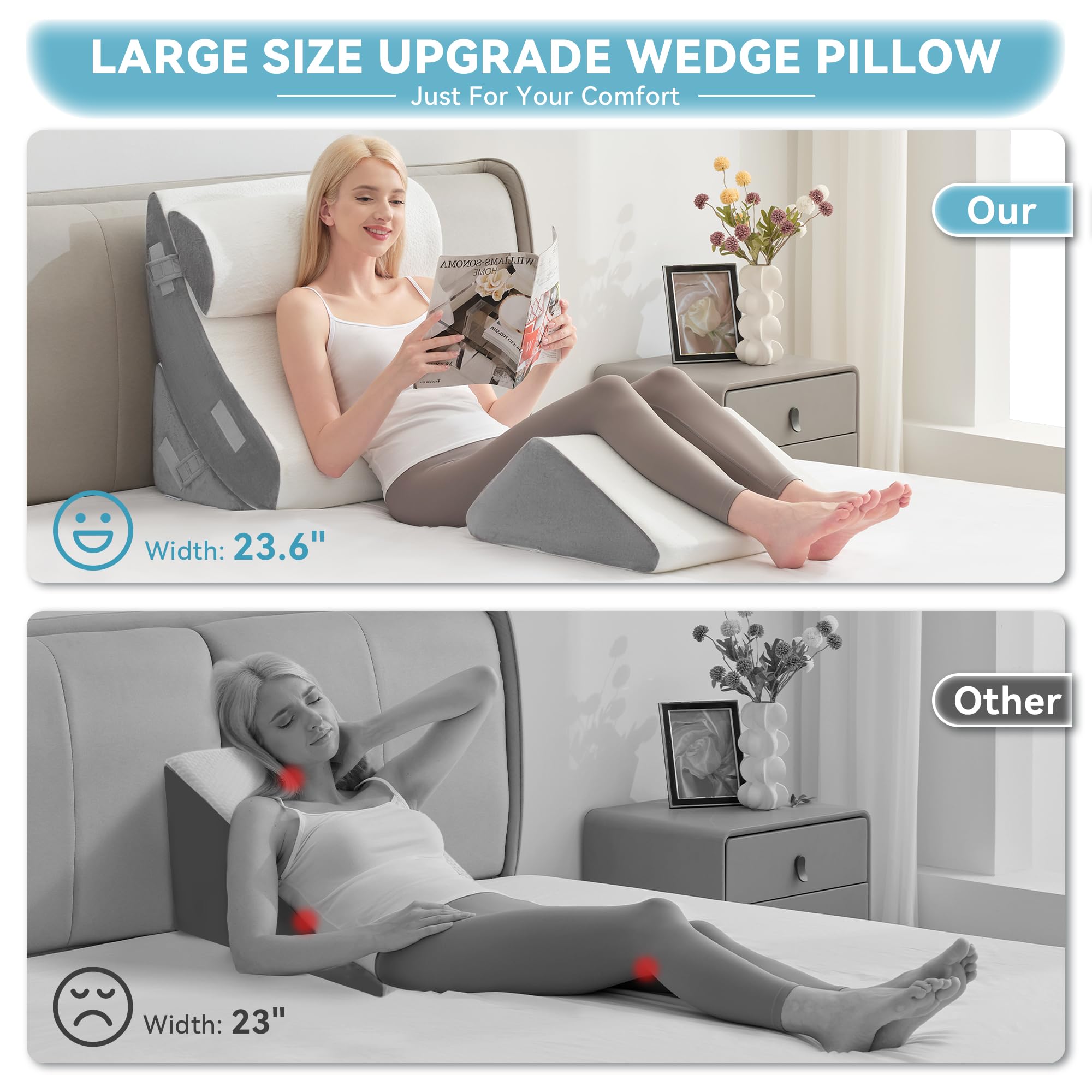 Kingfun 4-Piece Orthopedic Bed Wedge Pillow Set - Post Surgery Memory Foam Support for Sleeping, Adjustable Leg, Back & Arm Rest - Ideal for Sitting Up, Recovery & Travel with Included Carry Bag - Perfect for Home, Hospital & Post-Op Comfort