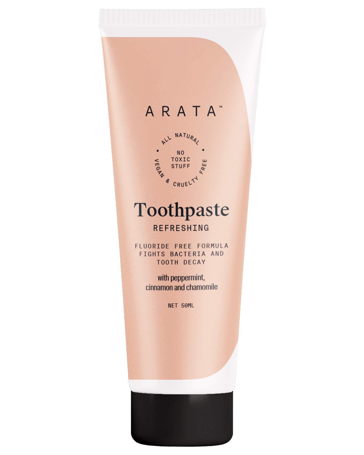 **Arata Fluoride-Free Toothpaste (1.7 Fl Oz) – Ayurvedic Peppermint, Cinnamon, Clove & Chamomile for Fresh Breath | Vegan, Cruelty-Free, Sulfate & Paraben-Free | Ideal for Sensitive Teeth & Daily Oral Care**
