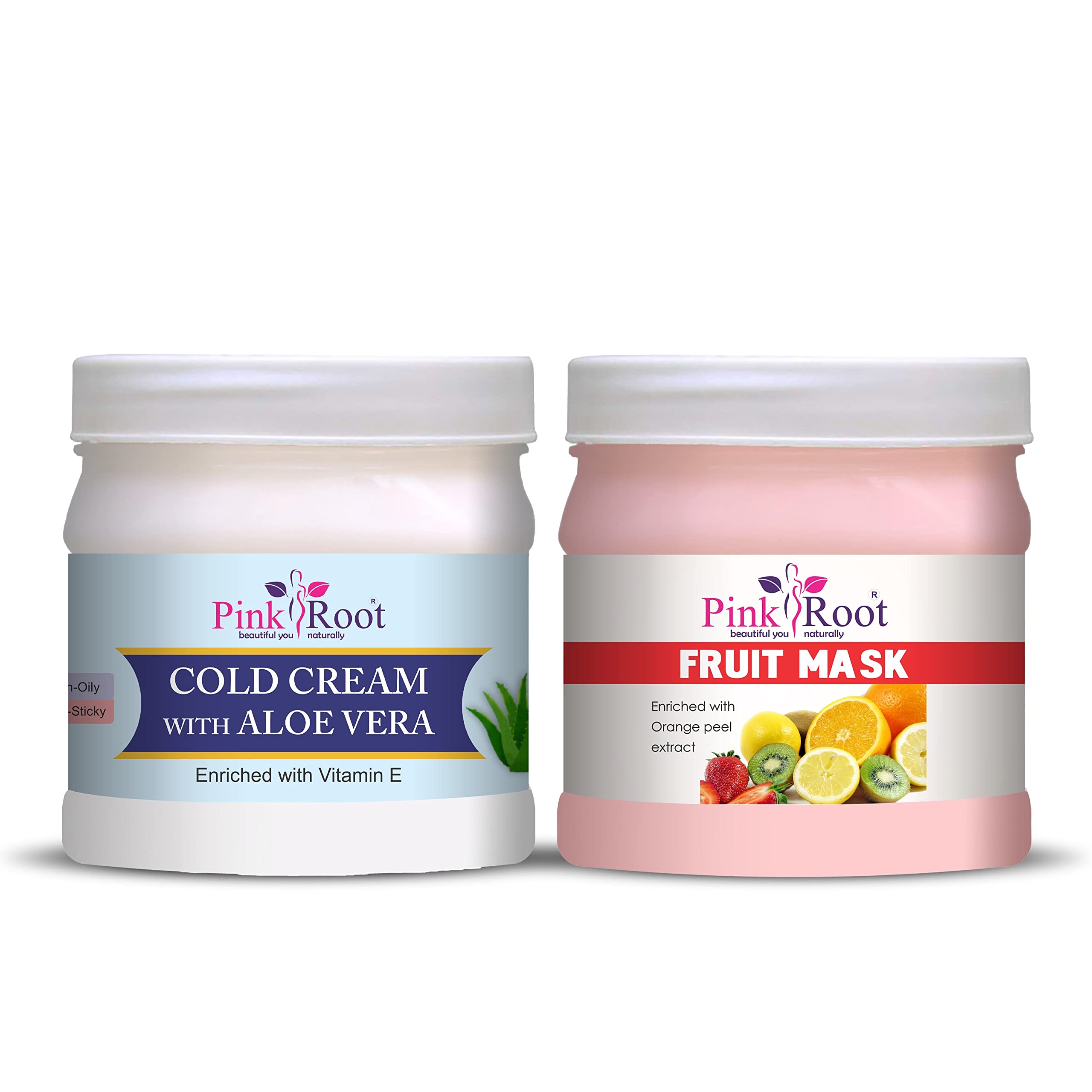 Pink Root Aloe Vera Cold Cream 500ml & Fruit Mask 500ml Set - Hydrating Skincare for Dry Skin, Face Moisturizer with Natural Ingredients - Perfect for Daily Use, Spa Nights & Gift Giving