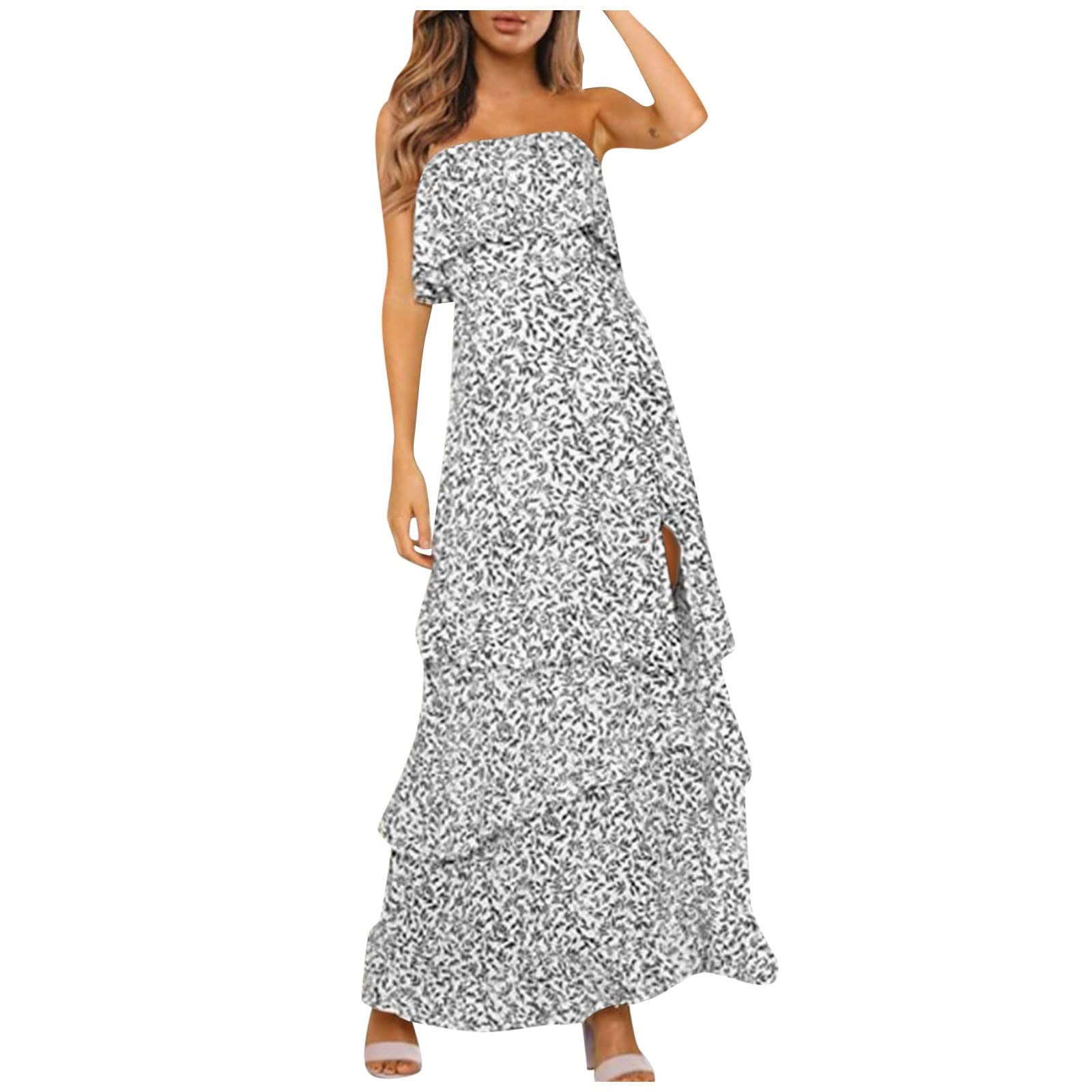 Mebamook Women's Summer Wrap Dress 2022 - Floral Print High Waist Ruffle Hem Slit Cocktail Dress for Casual Outings, Parties & Beach Vacations