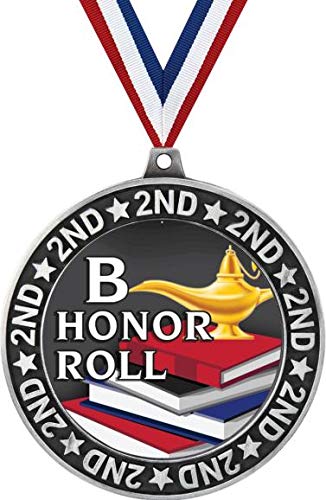 B Honor Roll Second Place Medals - 2 3/4 Inch Silver Plated Academic Achievement Award Trophy for Students | Perfect for School Ceremonies, Graduations & Academic Competitions