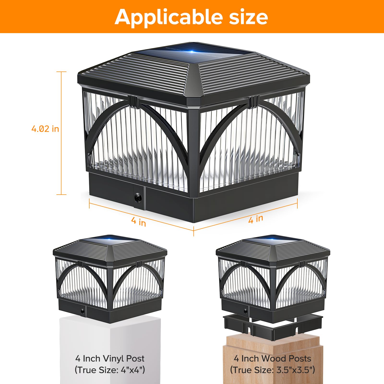 LETMY Solar Post Cap Lights Outdoor 4 Pack - Flickering & Warm White LED Lights for 4x4 Fence Posts, Waterproof Solar Powered Garden Lights for Yard, Deck, Patio, Pathway - Perfect for Vinyl/Wooden Fences & Nighttime Outdoor Decor