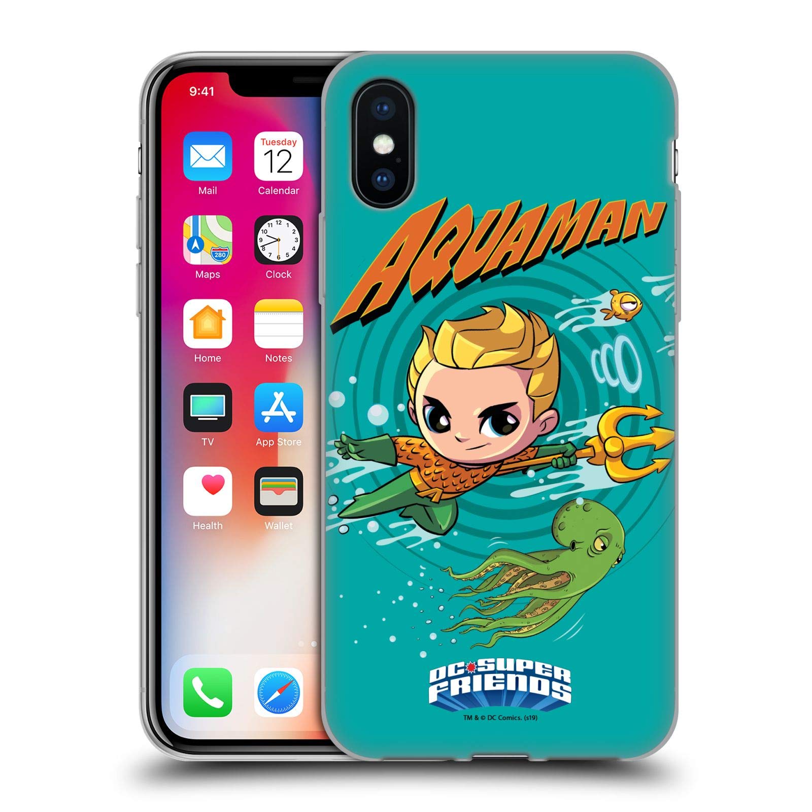 Official DC Comics Aquaman Toddler iPhone X/Xs Soft Gel Case - Super Friends Licensed Art by Head Case Designs - Perfect for Kids, Gifts & Comic Fans