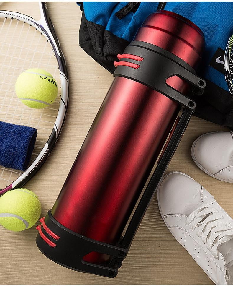Premium Stainless Steel Double Wall Vacuum Insulated Thermos with Handle - The Aqua Grail Thermo - Keeps Drinks Hot/Cold for Hours - Perfect for Camping, Office & Outdoor Adventures