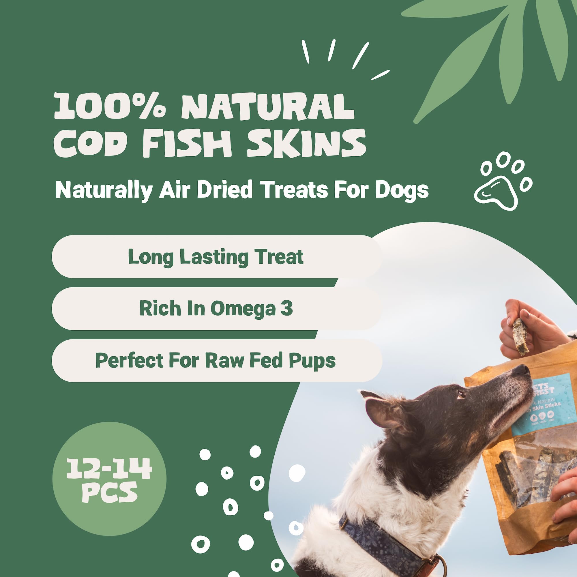 **Pets Purest Air-Dried Fish Skin Dog Treats - Natural Chews for Teeth, Joints, Skin & Coat Health - 100% Single-Ingredient Dog Snacks (200g) - Perfect for Training, Rewards & Dental Care**