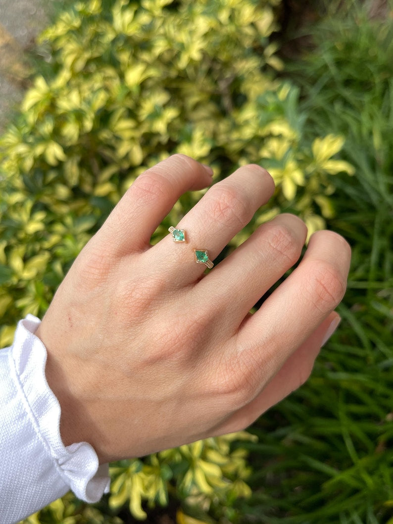 0.47tcw 14K Gold Pear Cut Green Gemstone & Diamond Stacking Ring for Women - Elegant Wedding, Engagement, Anniversary Gift Idea