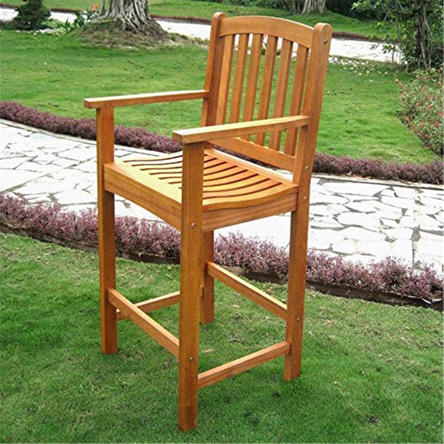 Royal Tahiti Wood Bar Height Arm Chair Set of 2 - Solid Wood Counter Stools for Kitchen Island, Breakfast Bar & Pub - International Caravan Furniture
