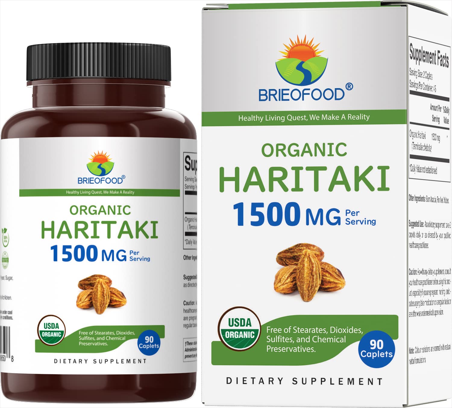 Organic Haritaki 1500mg - 90 Vegetarian Tablets (45 Servings) | Gluten-Free, Vegan Supplement for Digestive Health & Detox | Ayurvedic Herbal Remedy for Wellness & Immunity Support