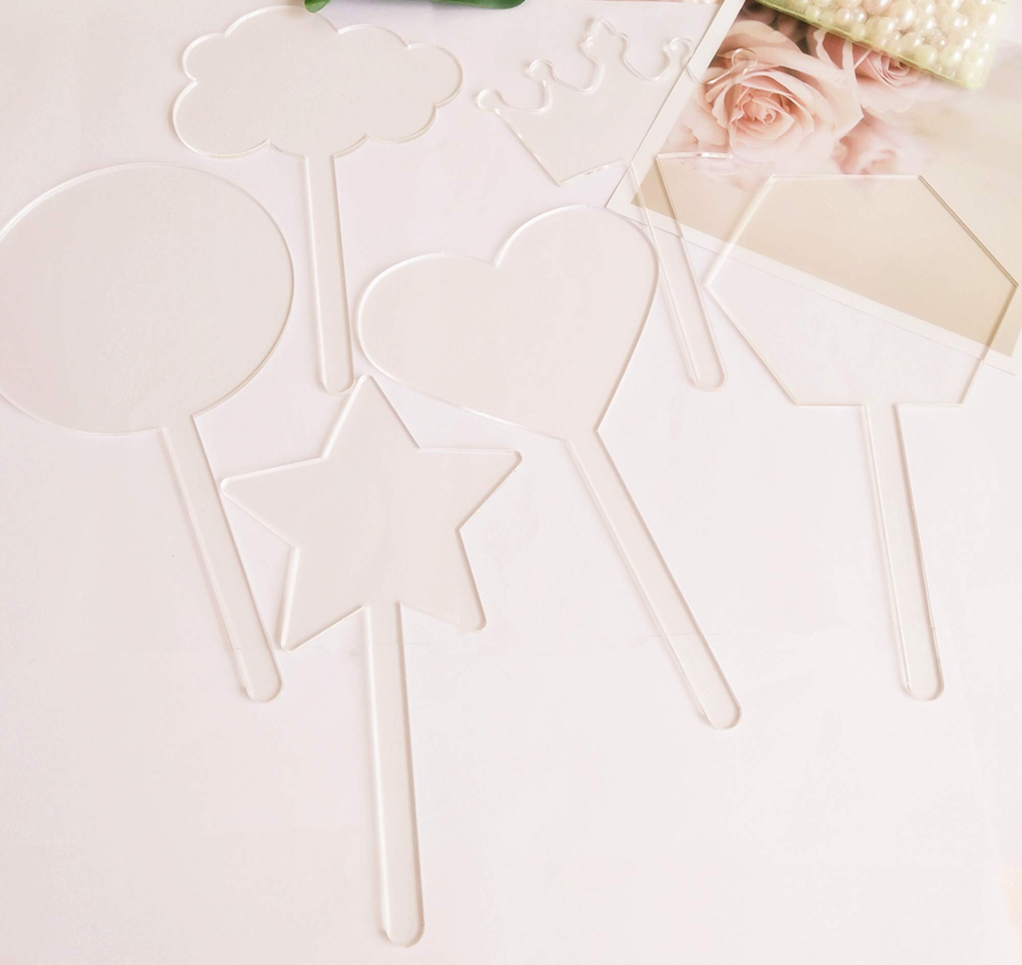 12PCS Hexagon Acrylic Cake Toppers - DIY Customizable Wedding Birthday Party Cake Decorations - Perfect for Anniversary, Baby Shower & Special Event Celebrations