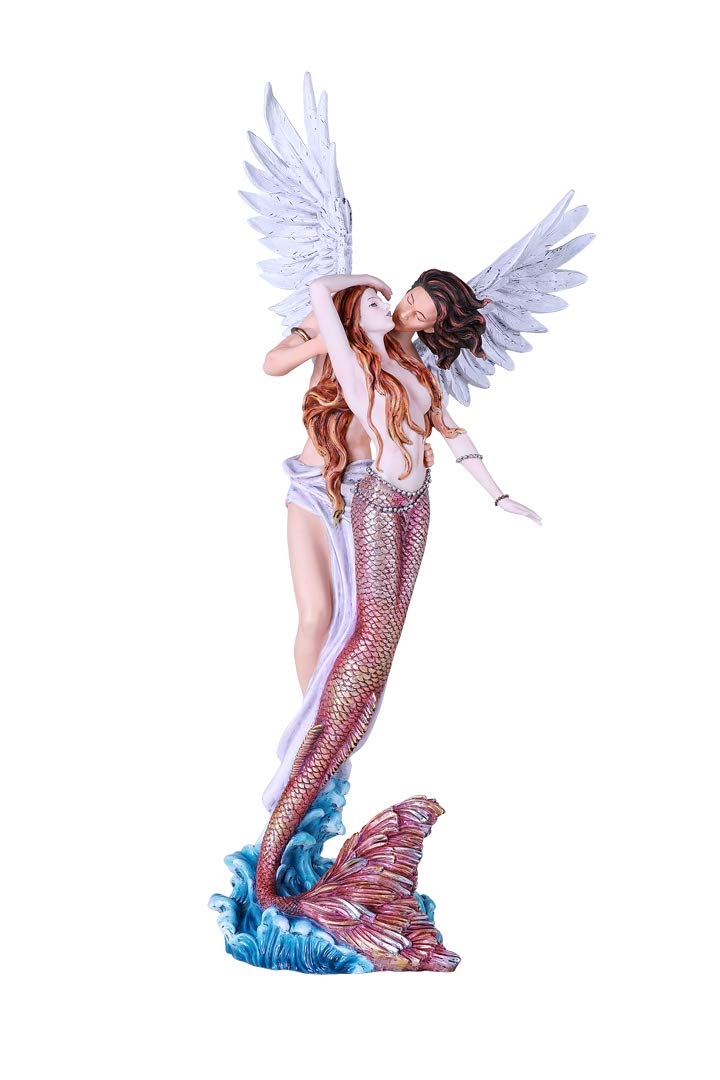 Hand-Painted Mermaid Princess & Prince Angel Resin Statue - Fantasy Figurine for Home Decor, Gift, or Collectible | Perfect for Bedroom, Living Room, or Office Display