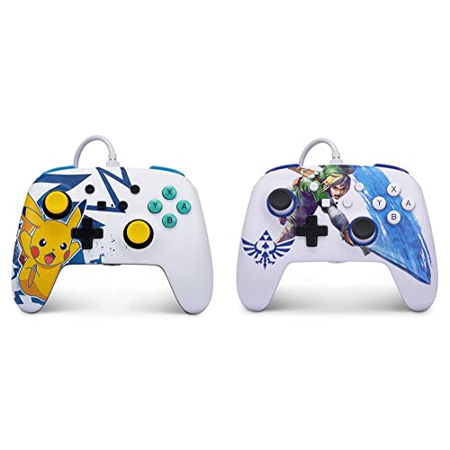 PowerA Enhanced Wired Controller for Nintendo Switch - Pikachu High Voltage & Zelda Link Master Sword Attack | Officially Licensed Gamepad with 10ft USB Cable | Perfect for Gaming, Party Play & Competitive eSports