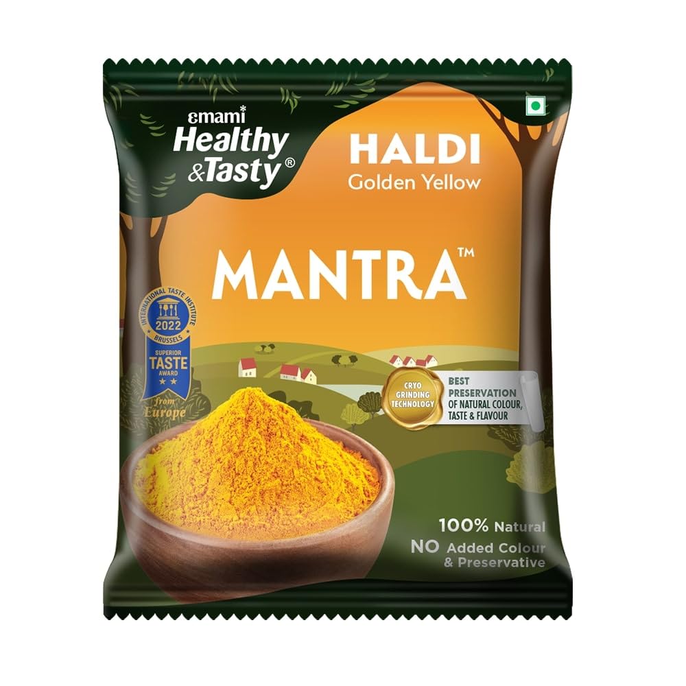 Emami Healthy & Tasty Mantra Haldi (Turmeric) Powder 500g | 100% Natural Pure Turmeric | Cold-Ground Using Cryo Technology | Preserves Essential Oils | No Additives or Preservatives | For Cooking, Golden Milk & Skin Care