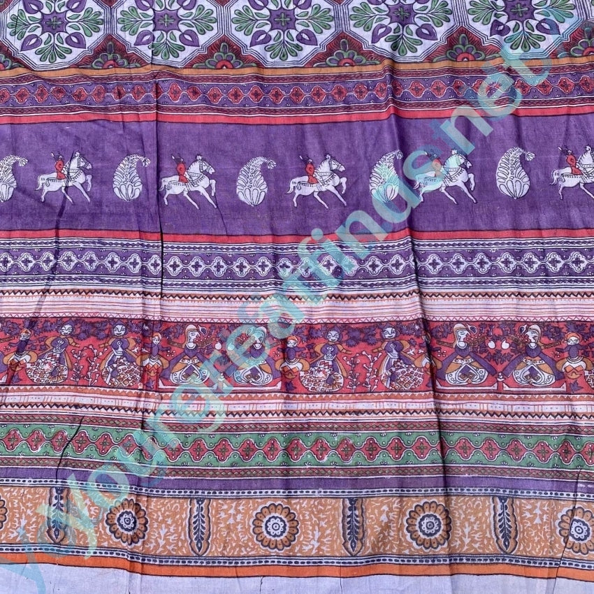 Vintage 1960s Indian Block Print Cotton Tablecloth - Purple Bohemian Tapestry for Dining Table, Picnic, Home Decor & Wall Hanging