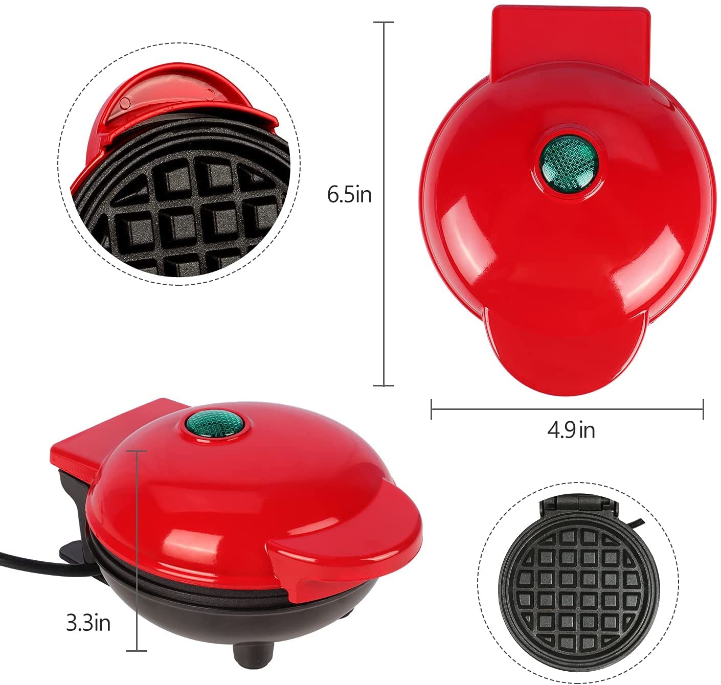 Mini Waffle Maker for Kids - 4 Inch Non-Stick Waffle Iron Machine, Perfect for Breakfast, Snacks & Party Treats | Compact & Easy to Use | Great Gift for Children & Families