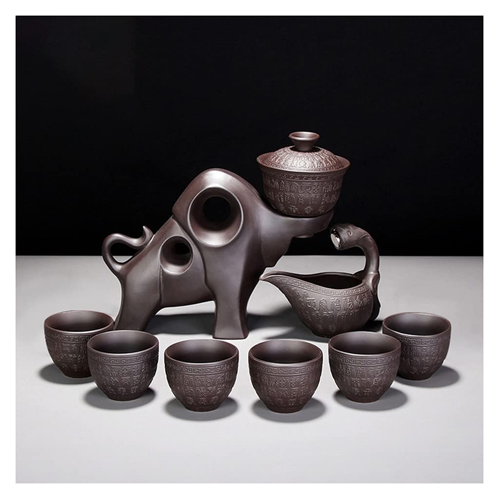 Premium Zisha Clay Chinese Semi-Automatic Tea Set - Traditional Kung Fu Teapot with 6 Matching Cups (Size B) | Perfect for Gongfu Tea Ceremony, Home Tea Parties & Zen Meditation Spaces
