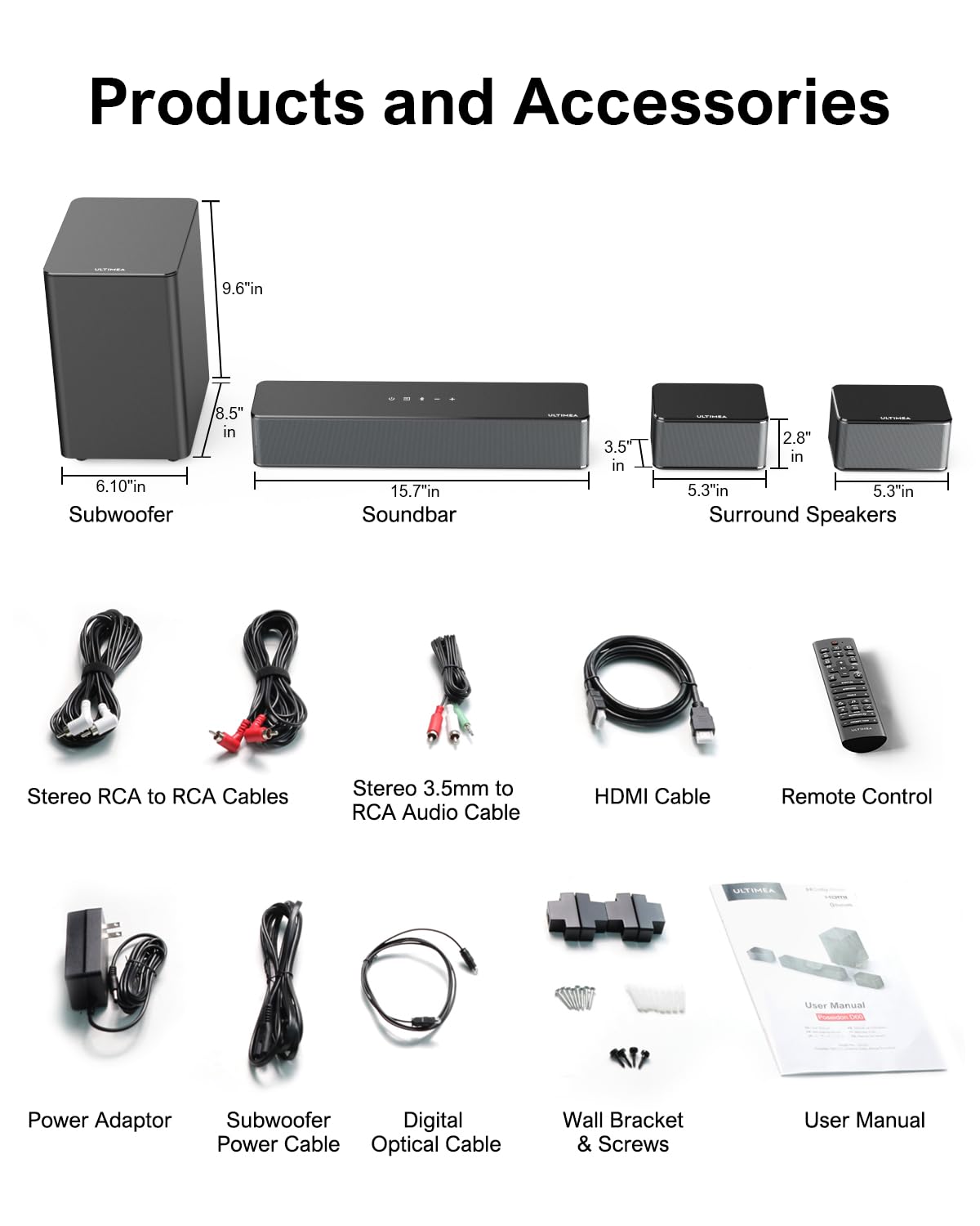 ULTIMEA D50 5.1 Channel Surround Sound System with Wireless Subwoofer - 320W Home Theater Speaker System for Smart TV, Bluetooth APP Control, Virtual Surround Sound Bar - Perfect for Movie Nights & Gaming (2025 New Model Poseidon Series)