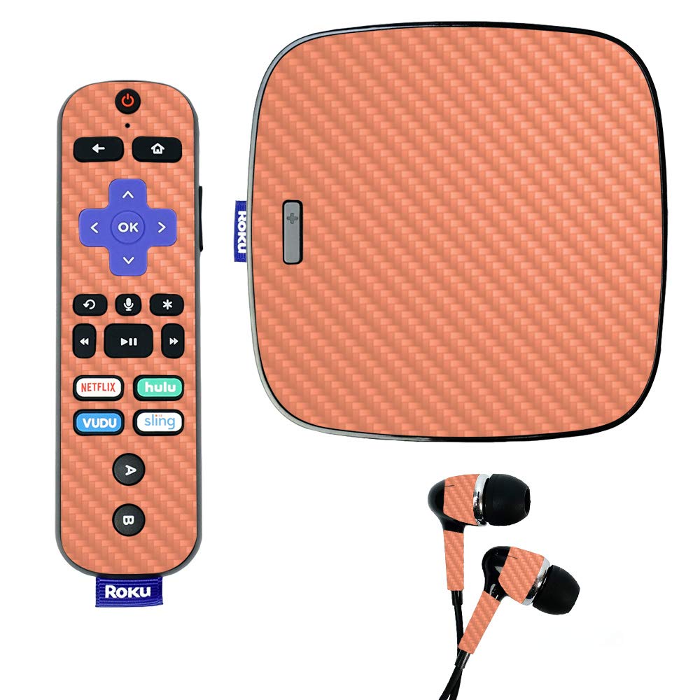MightySkins Carbon Fiber Skin for Roku Ultra - Solid Peach | Protective & Durable Textured Cover | Easy to Apply & Remove | Made in USA | Perfect for Home Entertainment & Personalized Streaming Devices