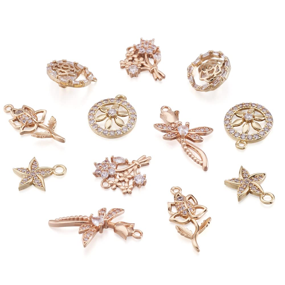 Pandahall Micro Pave Clear Cubic Zirconia Brass Gold Plated Charms - Jewelry Making Supplies for Bracelets, Earrings & Necklaces - DIY Women's Fashion Accessories (Perfect for Gift Giving, Party Wear & Handmade Crafts)
