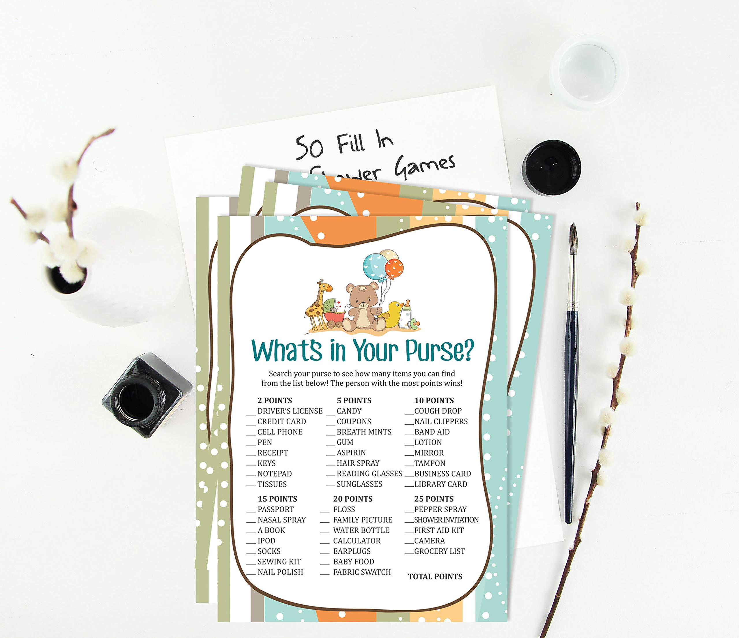 50 Sheets What's in Your Purse Baby Shower Game Cards - Gender Neutral Baby Shower Activity for Boys & Girls - Fun Party Games & Baby Shower Supplies - Perfect for Baby Showers, Birthday Parties & Family Gatherings