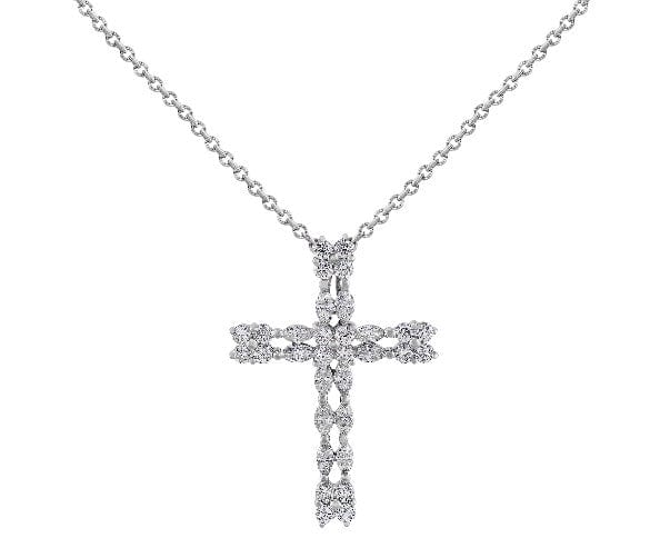18K White Gold Diamond Cross Pendant Necklace for Women - Elegant Religious Jewelry Gift for Baptism, Confirmation & Special Occasions