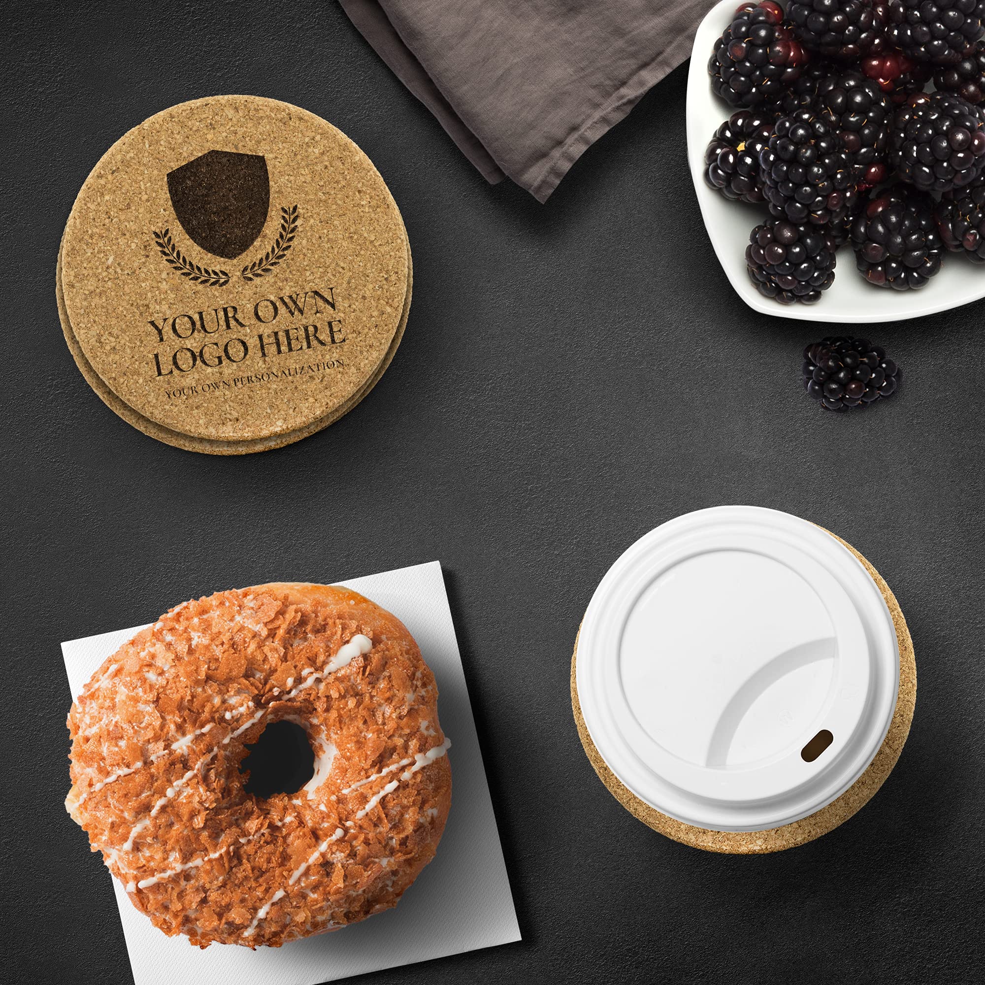 Personalized Round Cork Coasters Set of 4 - Custom Logo Drink Coasters for Coffee Tables, Housewarming Gifts & Kitchen Decor - Perfect for Weddings, Bars, and Home Entertaining