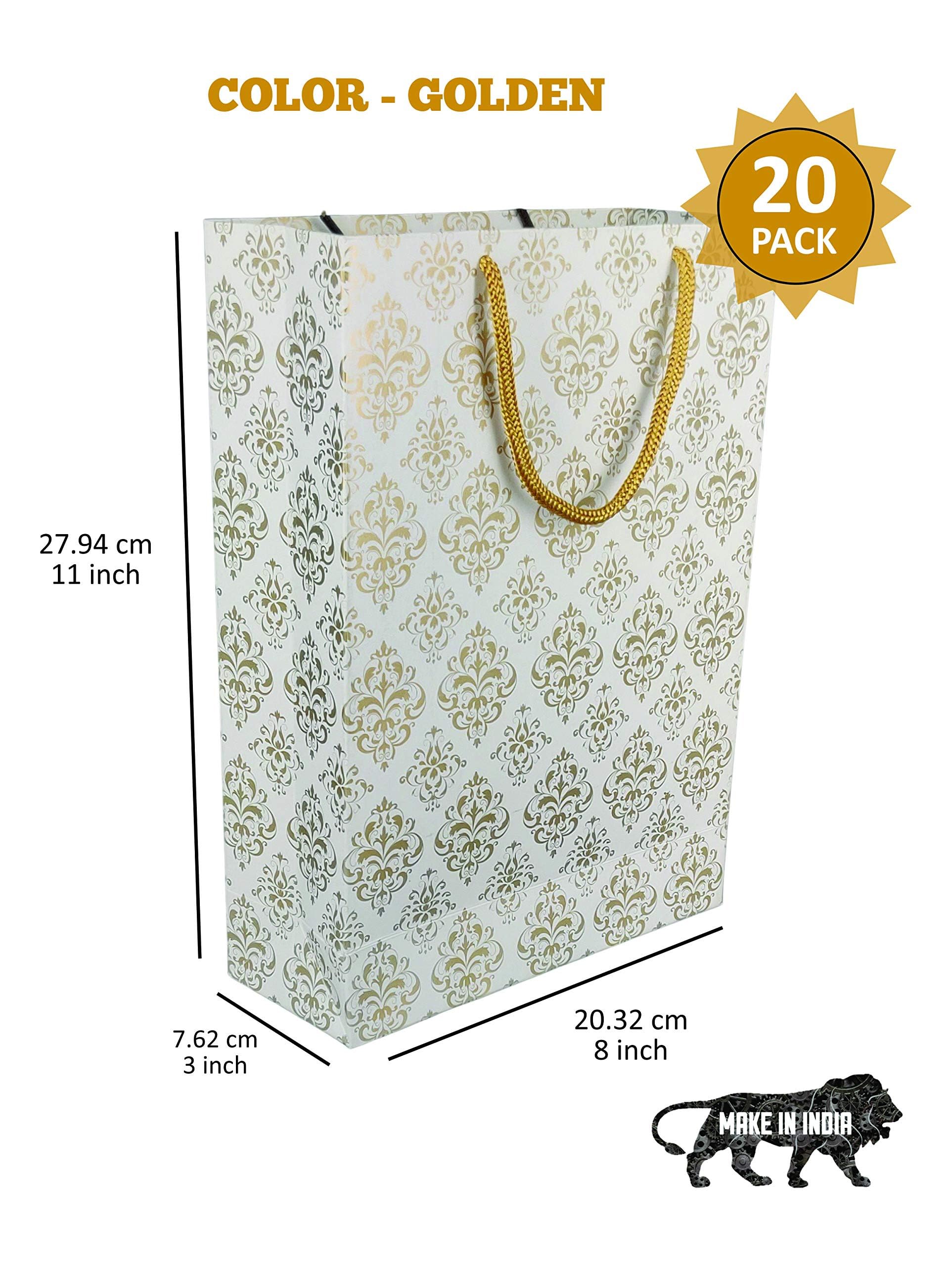 Premium Gold Floral Design Gift Bags - Elegant Wedding, Birthday & Holiday Party Favor Bags (8
