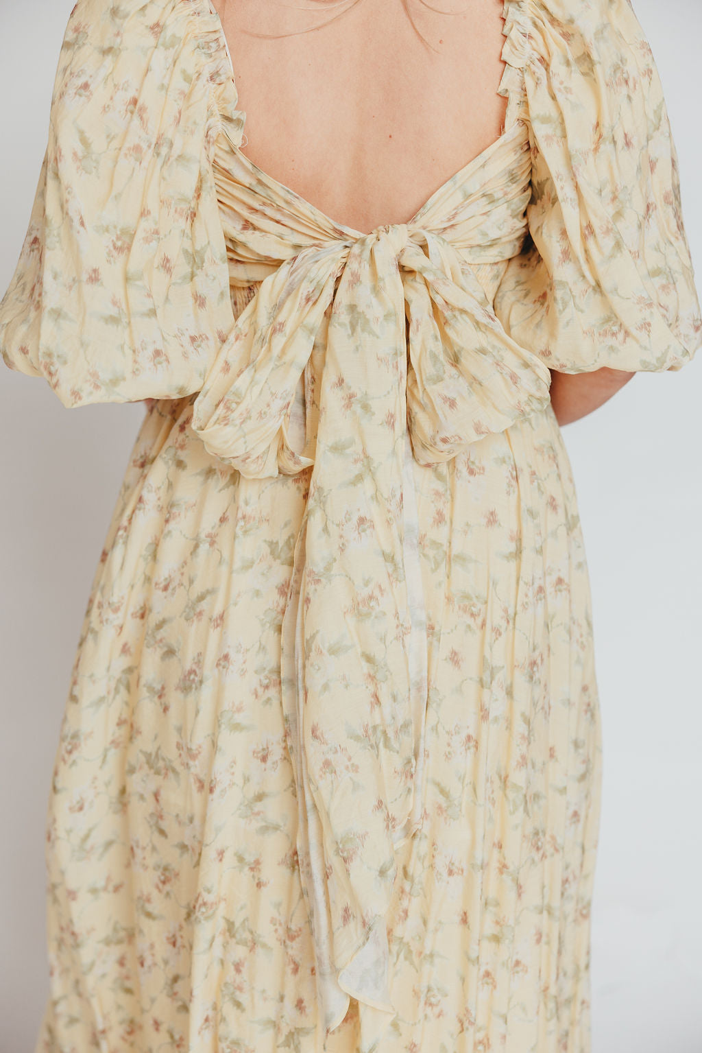 Melody Maxi Dress with Pleats & Bow Detail - Yellow Floral Print | Bump Friendly Maternity Dress | Inclusive Sizing (S-3XL) | Perfect for Weddings, Baby Showers & Summer Vacations
