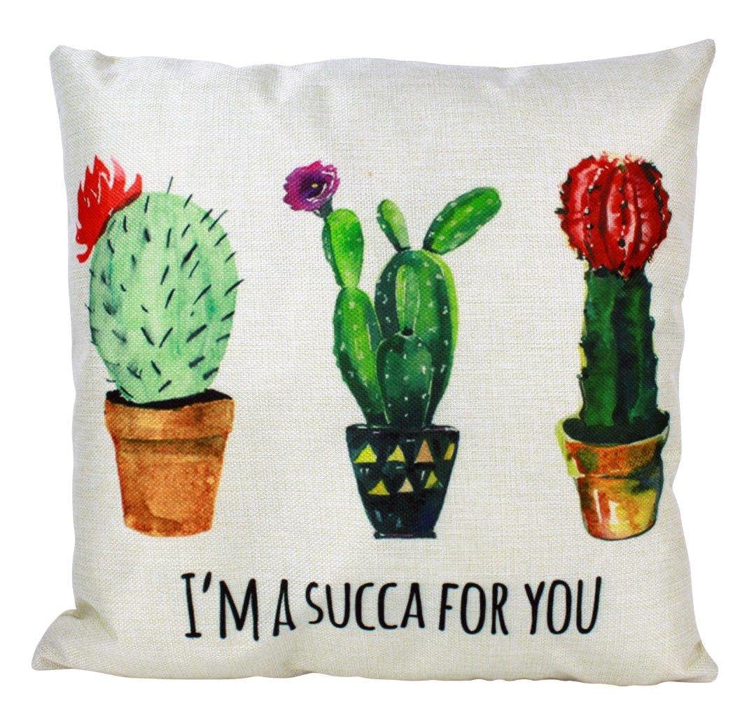 Succulent Cactus Throw Pillow Cover - Southwestern Home Decor for Living Room, Bedroom & Dorm | Soft Decorative Accent Pillow Case | 18x18 Inch