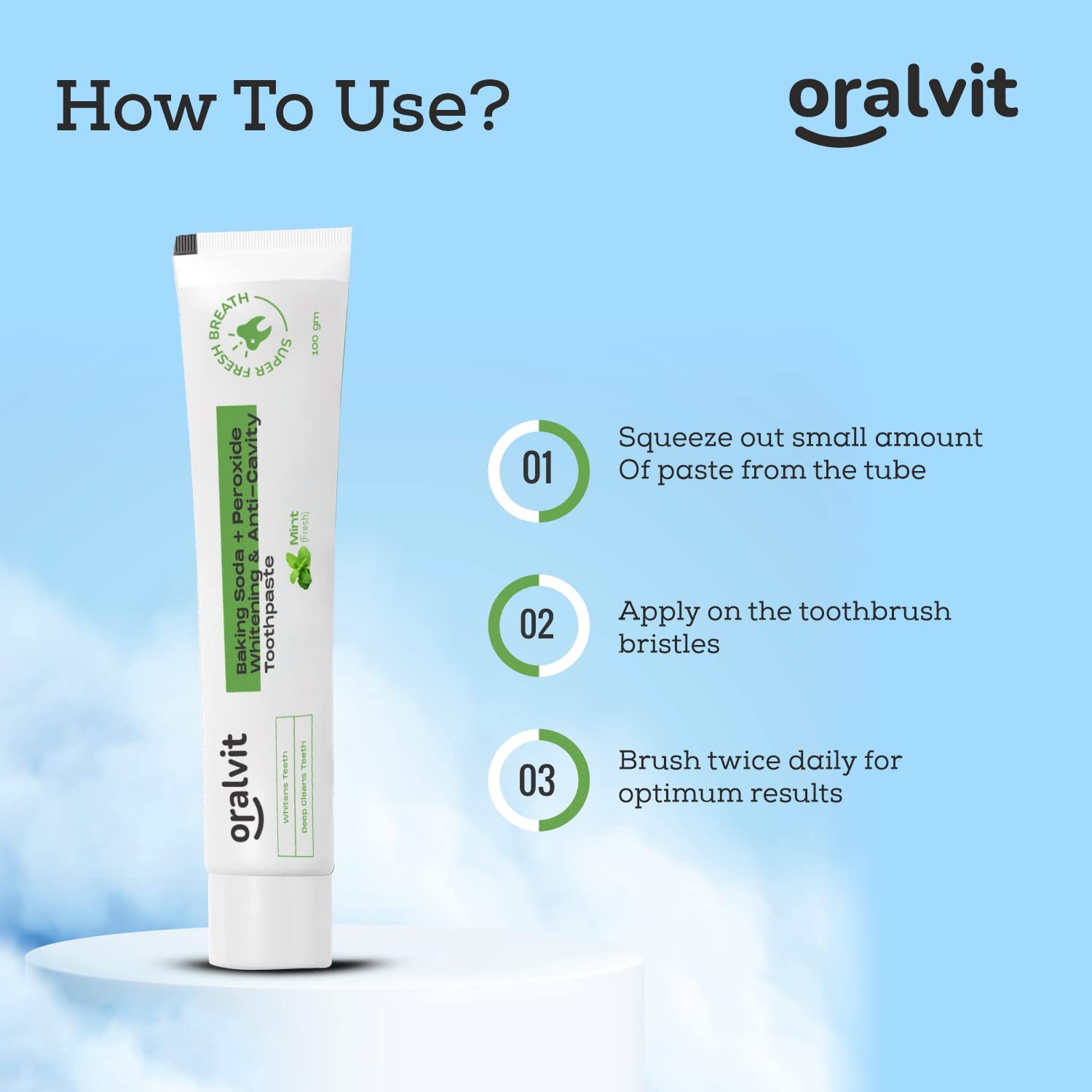 Oralvit Baking Soda & Peroxide Whitening Toothpaste for Teeth Whitening, Cavity Protection & Fresh Breath | Mint Flavor Toothpaste (100g) | Deep Cleaning Formula for Daily Oral Care & Stain Removal