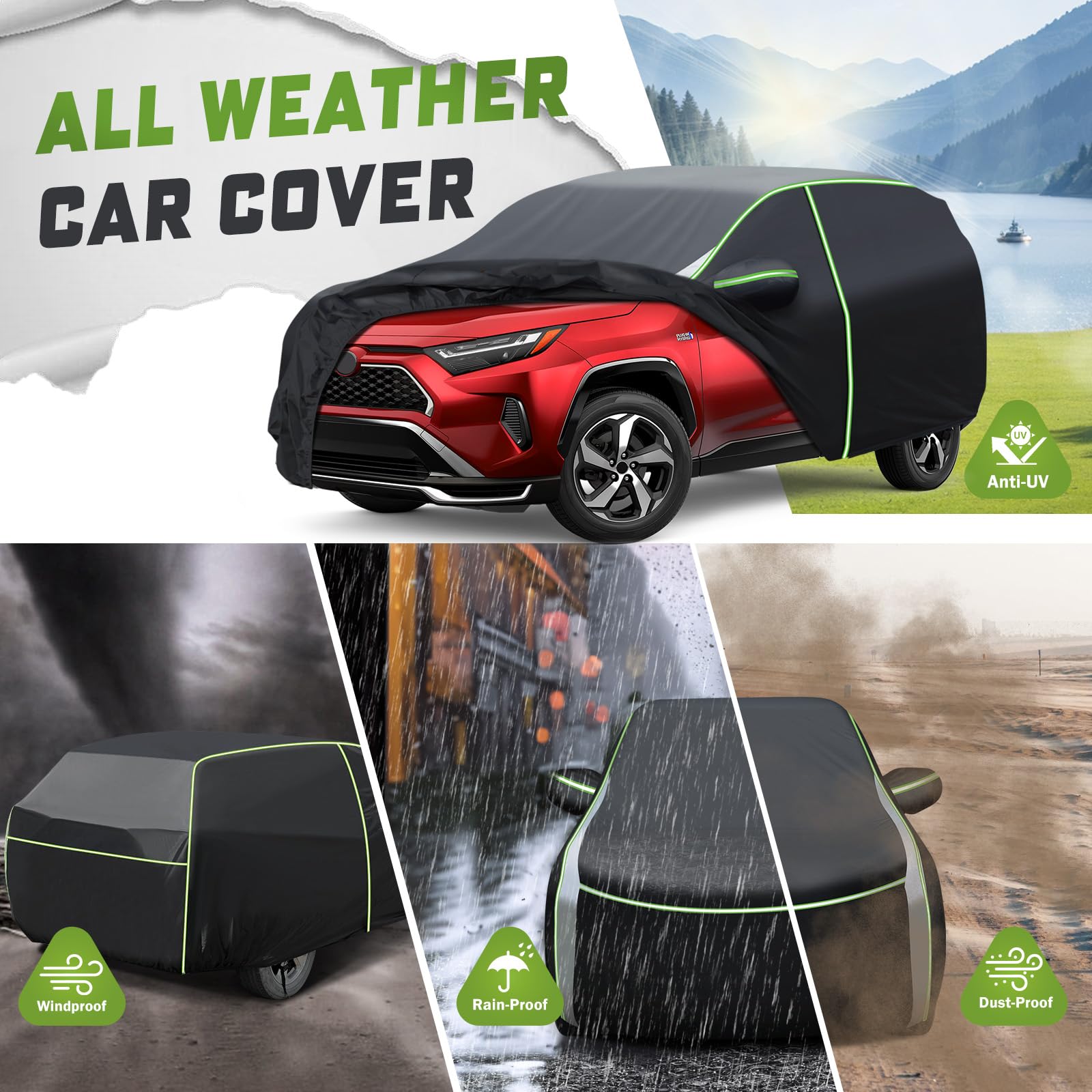 Mixsuper All-Weather Waterproof Car Cover for Toyota RAV4 (1994-2025) - Full Protection Outdoor Car Cover with Zipper Door & Reflective Strips - Perfect for Parking, Travel, and Extreme Weather Protection