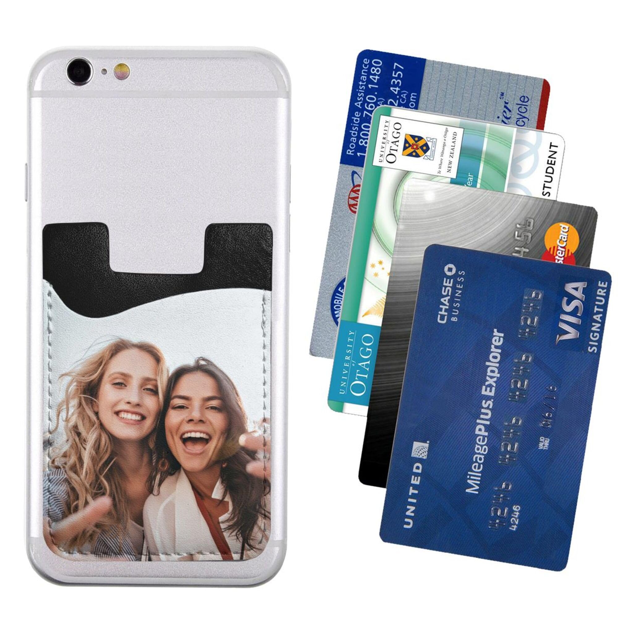Custom Personalized Stick-On Phone Card Holder - Credit Card & ID Wallet for Back of Phone - Add Your Photo/Logo/Text (Black) - Perfect for Hands-Free Shopping, Travel & Everyday Convenience