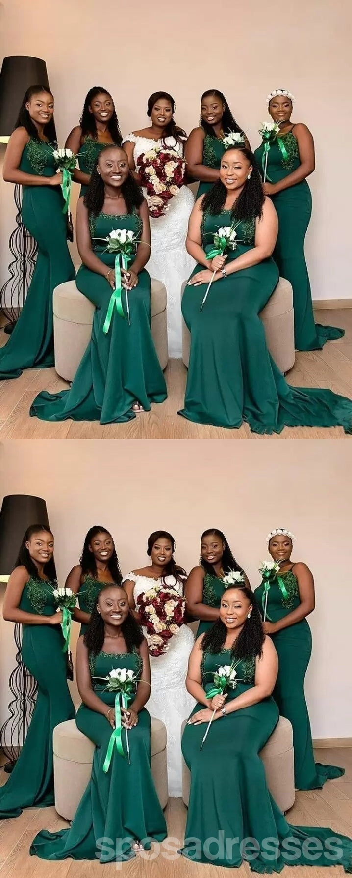 Elegant Green Spaghetti Straps Mermaid Bridesmaid Dresses - Floor-Length Formal Gown WG1667 | Perfect for Weddings, Proms & Evening Parties