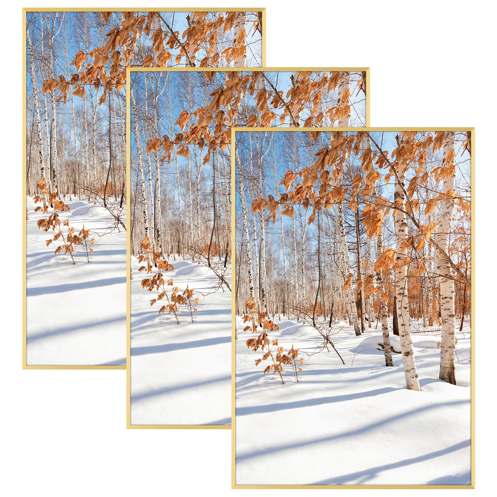 Golden State Art 24x36 Aluminum Gold Photo Frame with Plexiglass - Swivel Tabs, Sawtooth Hangers & Spring Clips - Metal Wall Poster Frame Set (3 Pack) - Perfect for Home Decor, Office Display & Art Gallery Presentations