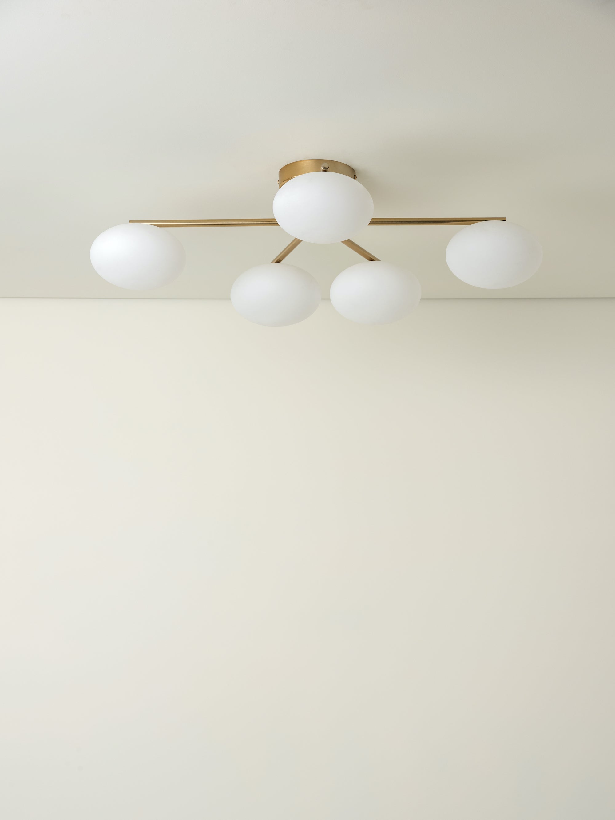 5-Light Brass and Opal Flush Mount Ceiling Light - Elegant Vintage Style for Living Room, Bedroom, or Hallway Lighting