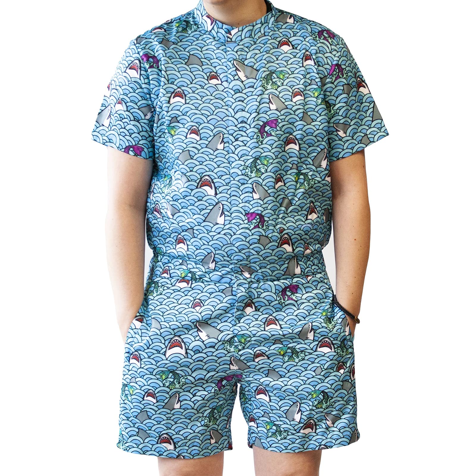 Premium Funny Guy Mugs Men's Romper Jumpsuit with Zippered Pockets - Comfortable Adult One-Piece Outfit for Parties, Cosplay & Casual Wear