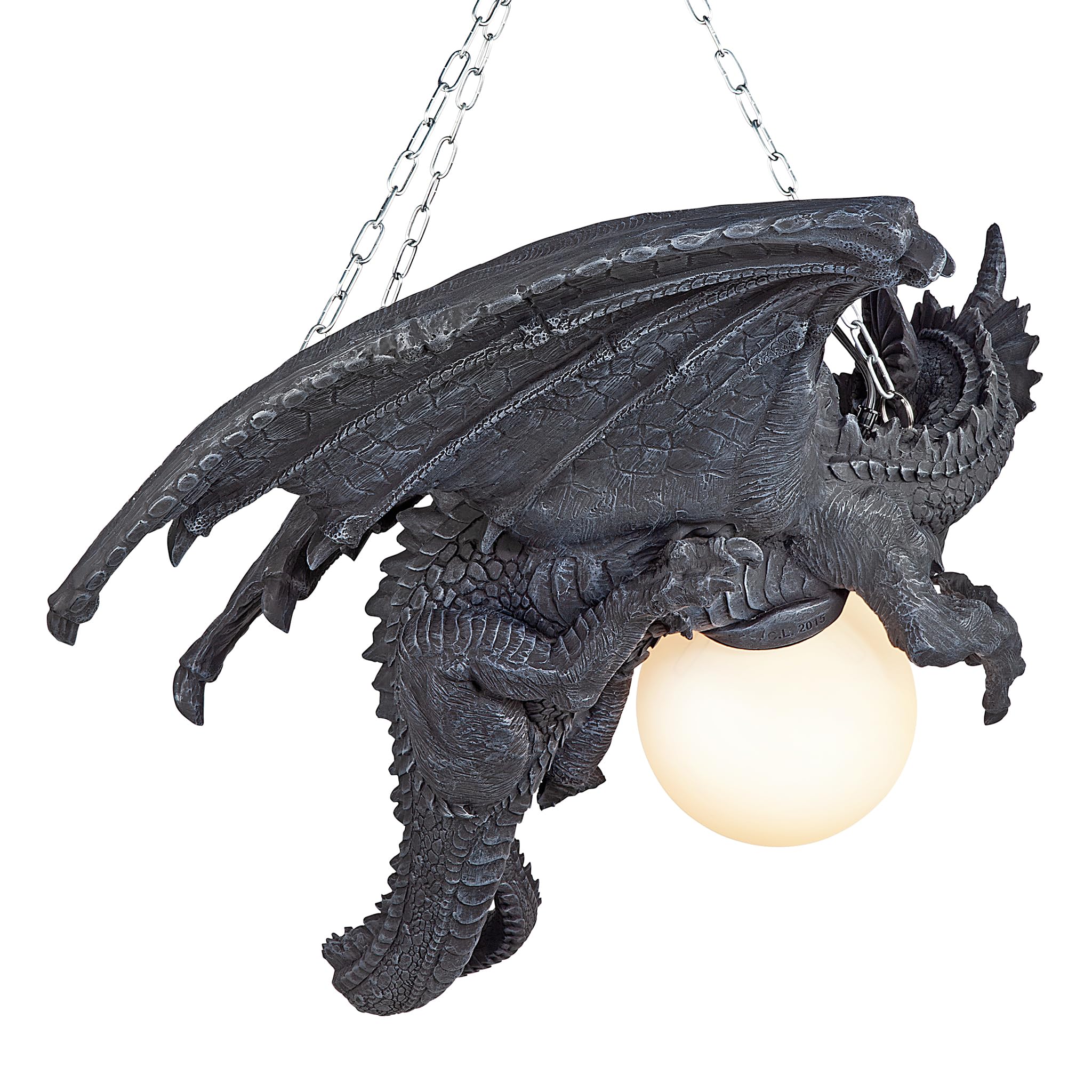 Design Toscano Nights Fury Dragon Gothic Decor Hanging Light Fixture - 21 Inch Greystone Medieval Fantasy Ceiling Lamp for Home, Castle, or Game Room Decor - Perfect for Halloween, Gothic, and Fantasy Themed Spaces