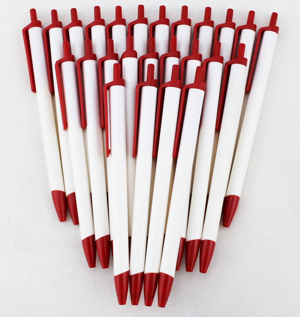 EZPENCILS & GIFTS - Bulk Blank White Plastic Pens with Black Ink - Champion Pens with Red Tip, Clip & Cap (Pack of 10) - Perfect for Offices, Schools, Events & Promotional Giveaways