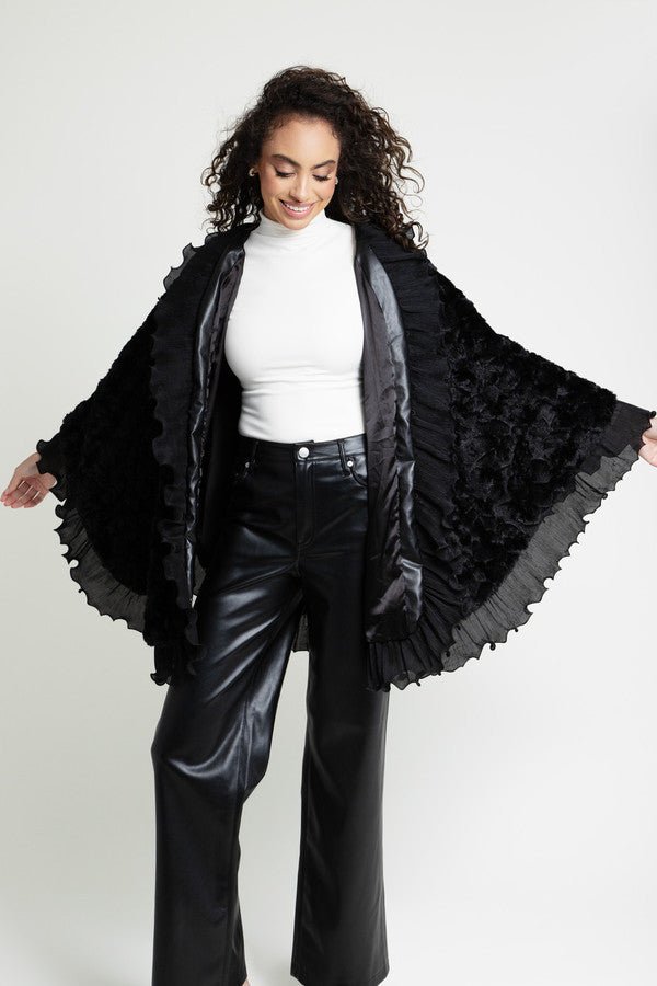 Elegant Faux Fur Cape with Ruffled Trim - Women's Winter Fashion Shawl for Parties, Weddings & Evening Events