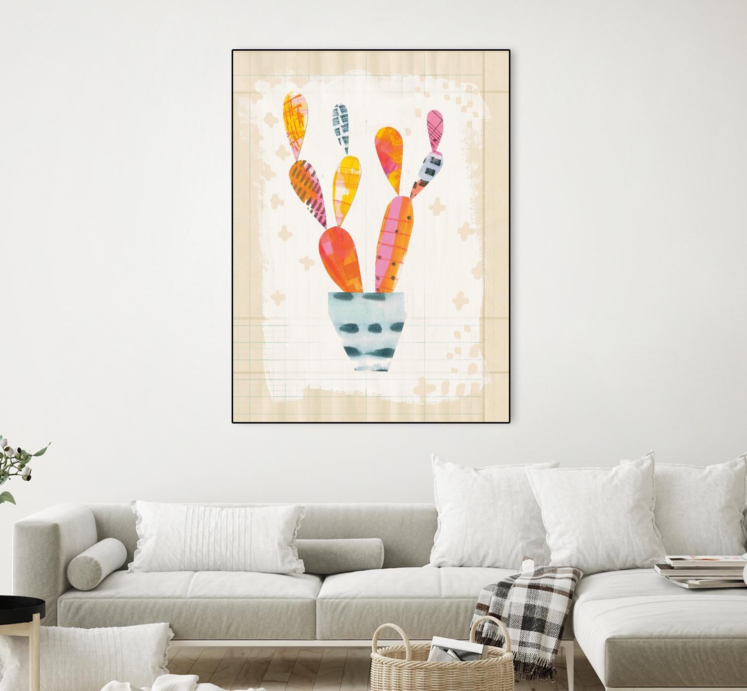 Collage Cactus II Wall Art - Abstract Botanical Print on Graph Paper - Perfect for Home Office Decor & Modern Living Room Aesthetics