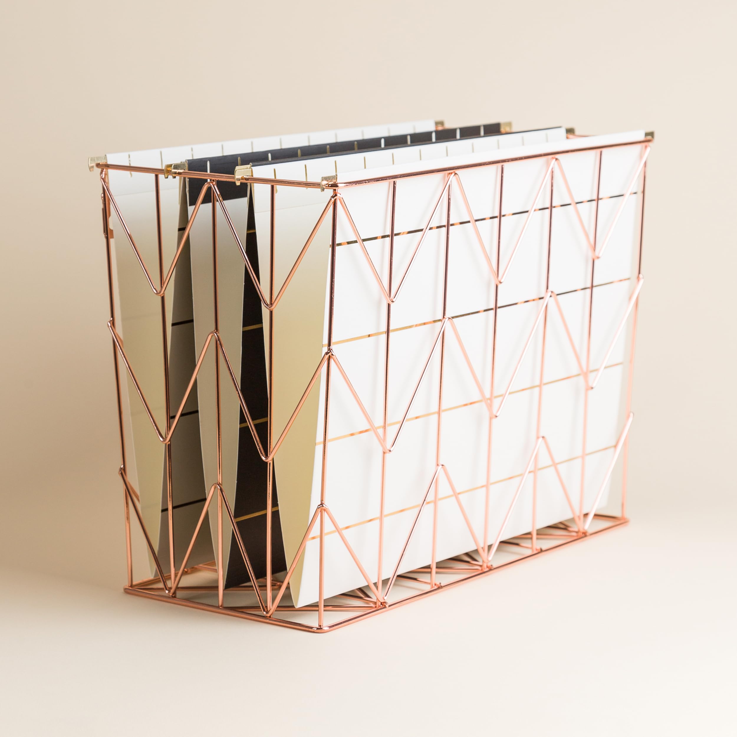 U Brands Hanging File Desk Organizer - Wire Metal File Holder in Copper/Rose Gold (854U02-06) - Perfect for Office, Home & School Organization
