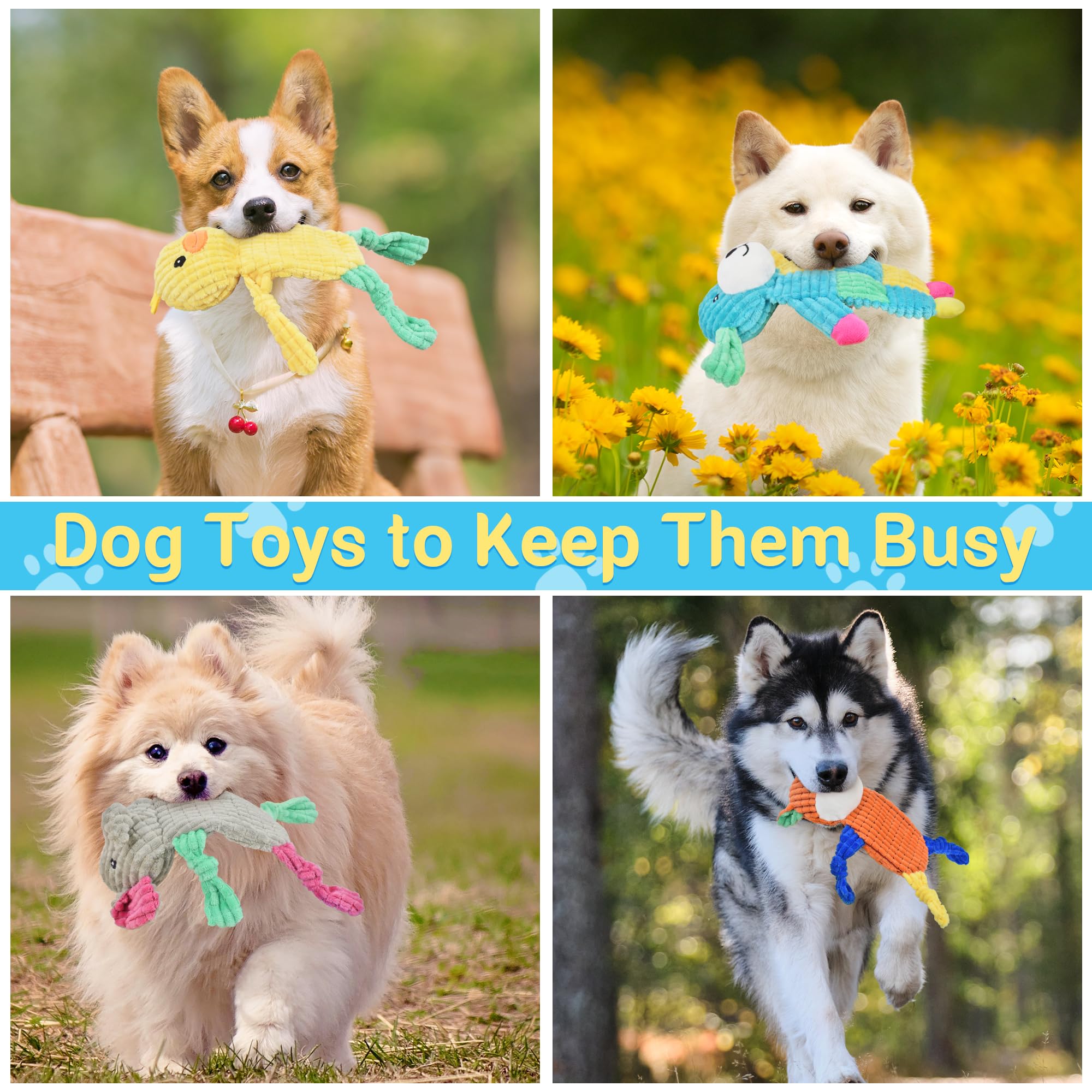 5Pcs Squeaky Crinkle Dog Toys for Large, Medium & Small Dogs - Durable Puppy Chew Toys for Aggressive Chewers - Perfect for Indoor Play, Outdoor Fetch & Training Rewards