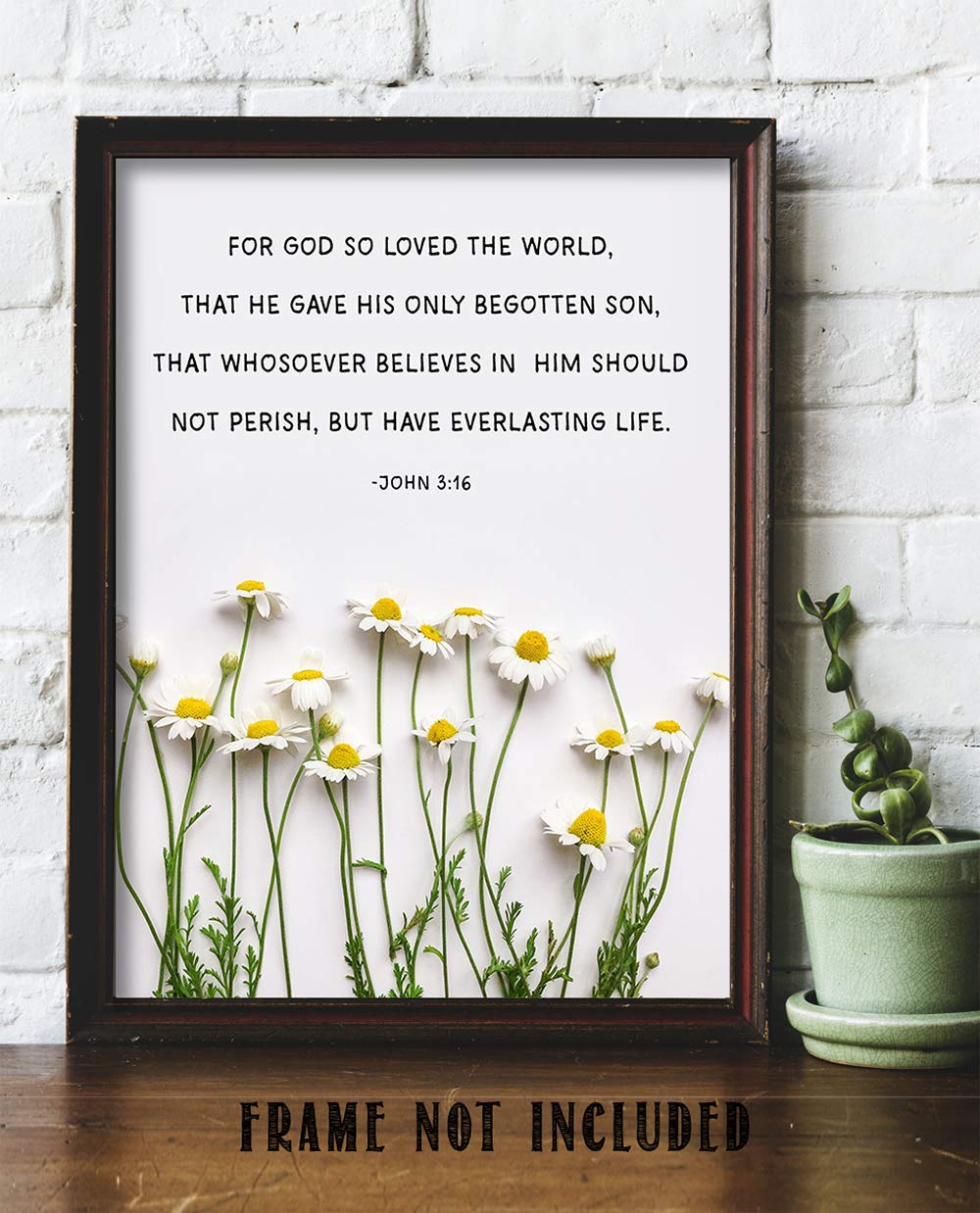 TJ Originals - John 3:16 Bible Wall Art Decor | Christian Scripture Quote Print 11x14 | Inspirational Religious Home Decor for Living Room, Bedroom & Office | Perfect Gift for Family, Friends & Women (White Daisies Design)