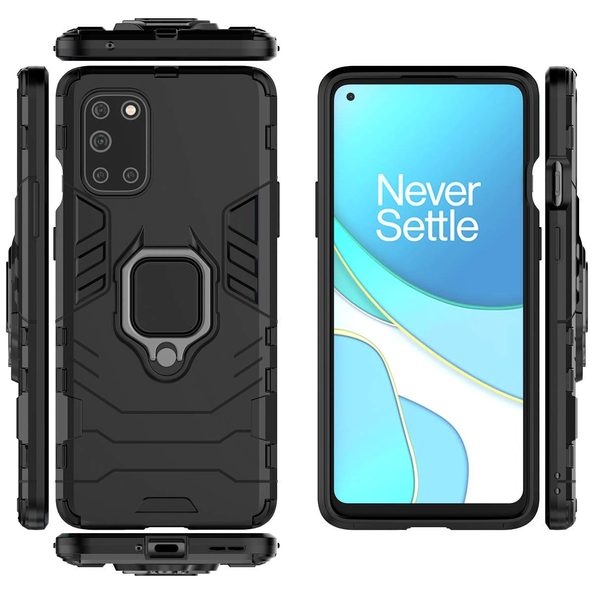 OnePlus 8T Case with 360° Rotating Ring Holder & Magnetic Car Mount - Shockproof Protective Cover for OnePlus 8T (Black) - Perfect for Driving, Watching Videos & Hands-Free Use