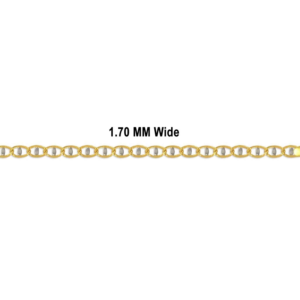14K Gold Gucci-Inspired Flat White Pave Chain Necklace - Italian Craftsmanship - Shiny Durable Link Jewelry for Women & Men - 16-26 Inches Length, 1.70-5.0MM Width - Perfect for Gifts, Anniversaries & Special Occasions