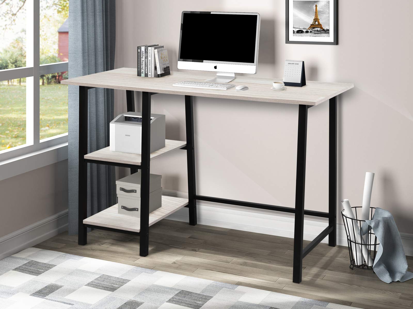 Premium Metal Frame Home Office Desk with Solid Wood Surface - Sturdy Computer Desk for Work, Study & Gaming - Perfect for Small Spaces & Modern Home Offices